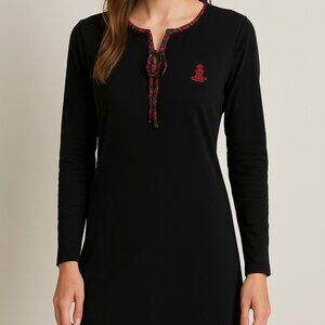 Lauren Ralph Lauren Black Plaid Trim Henley Dress